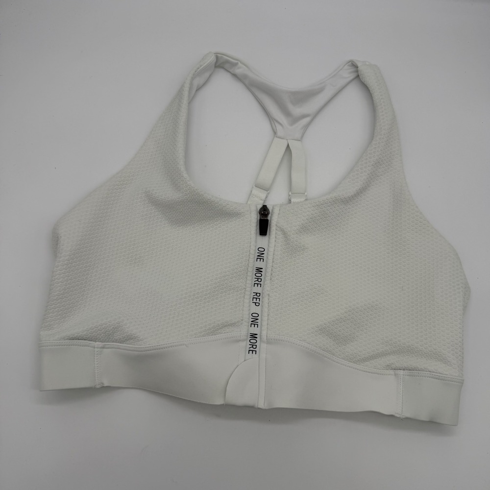 Zyia Active White One More Rep Front Zip Sports Bra Large Activewear